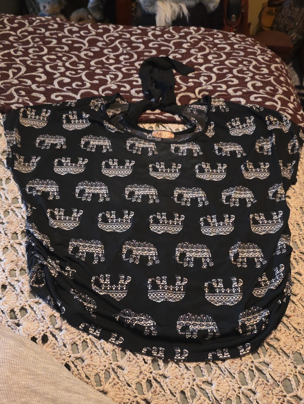 Lavish Plus Black and White Elephant Print Top